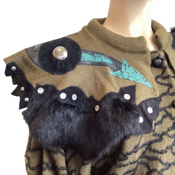 Vintage Andriano by i. Fatigati sweater medium Fur & leather accents fully lined - Picture 5 of 11